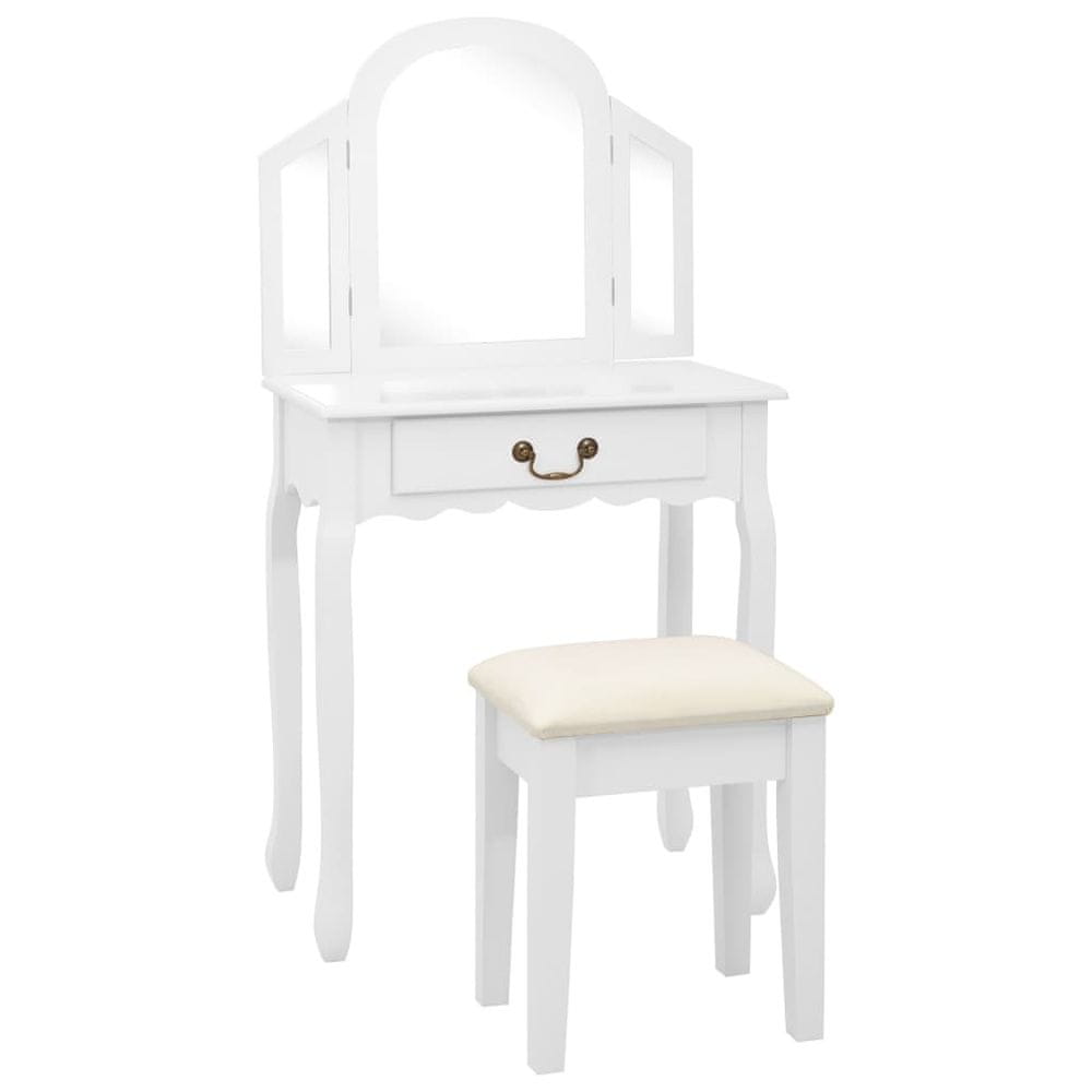 Vidaxl Toaletný stolík so stoličkou biely 65x36x128 cm drevo paulovnie MDF